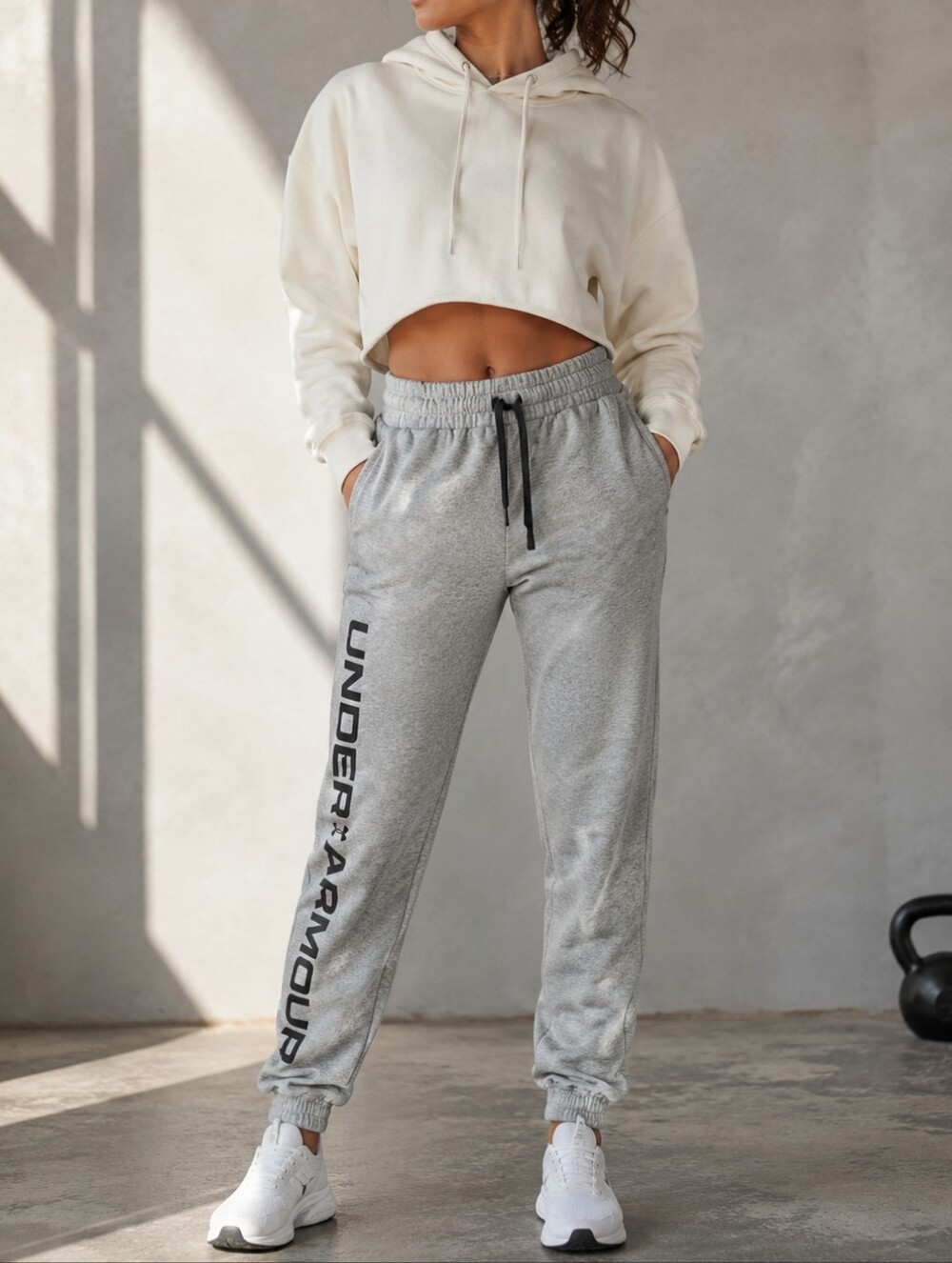 Under Armour Women's Light Gray Sweatpants with Black Logo